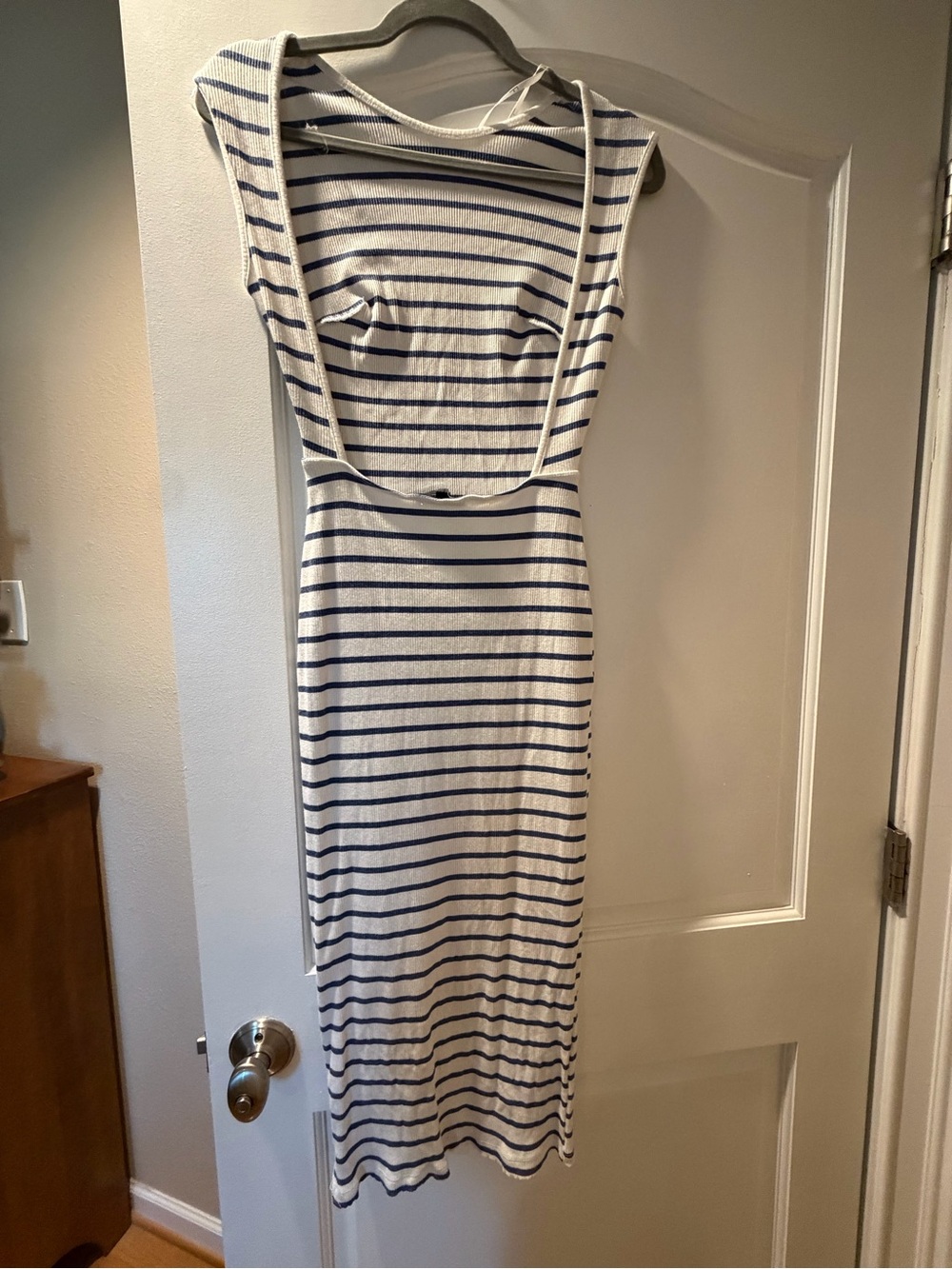Lulus Striped Sleeveless Midi Dress - White & Navy - Picture 4 of 5